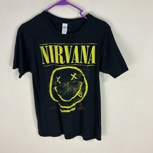 Nirvana Nevermind Smiley Face Black Tee T -shirt Size Medium